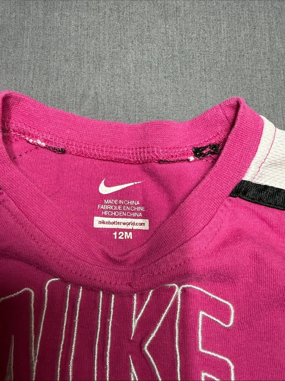 Nike Girls Pink Short Sleeve Tee with White Shoulder Panels Jersey